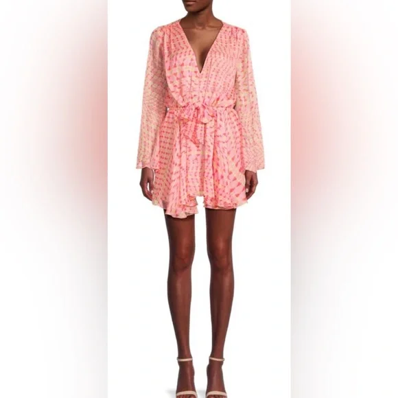 Misa Los Angeles Kaia Geometric Mini Dress in Pink -green neon NWT SIZE Large - Picture 7 of 7